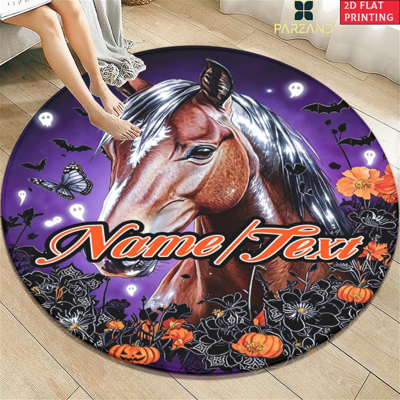 Home Bathroom Name - Runder Halloween-Pferde-Teppich mit individuellem Namen, Kürbis-