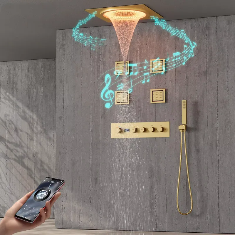Home And Bathroom - Intelligentes LED-Duschset Badezimmer Musik-Regenduschsystem Schwarz Matt
