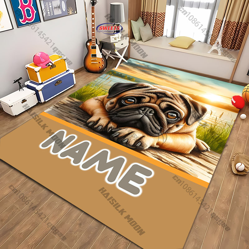 Home Bathroom Name - Personalisierter Mops-Hund Teppich, Bodenmatte mit individuellem