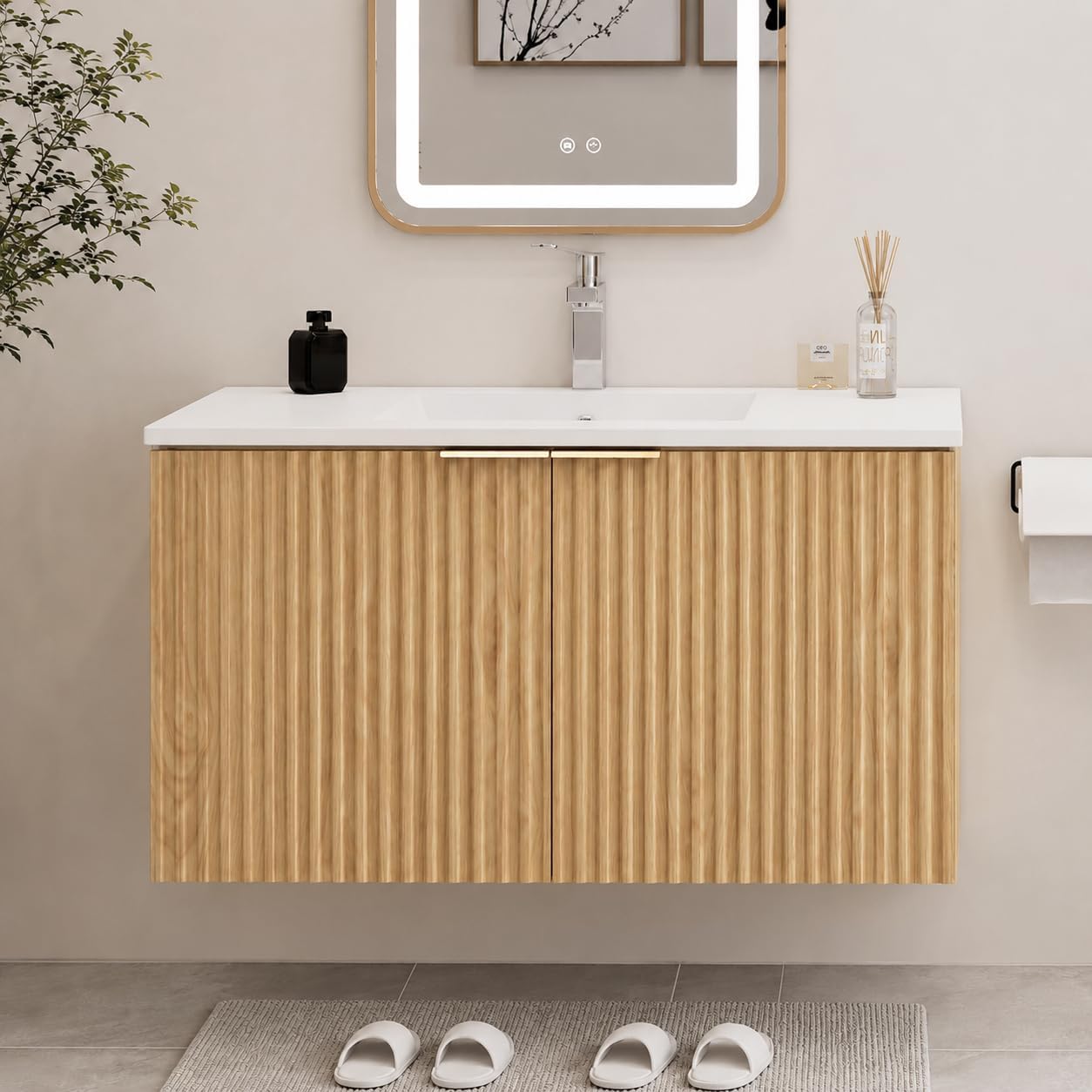 Home And Bathroom - Moderner schwebender Badezimmerschrank mit wellenförmigen, strukturierten