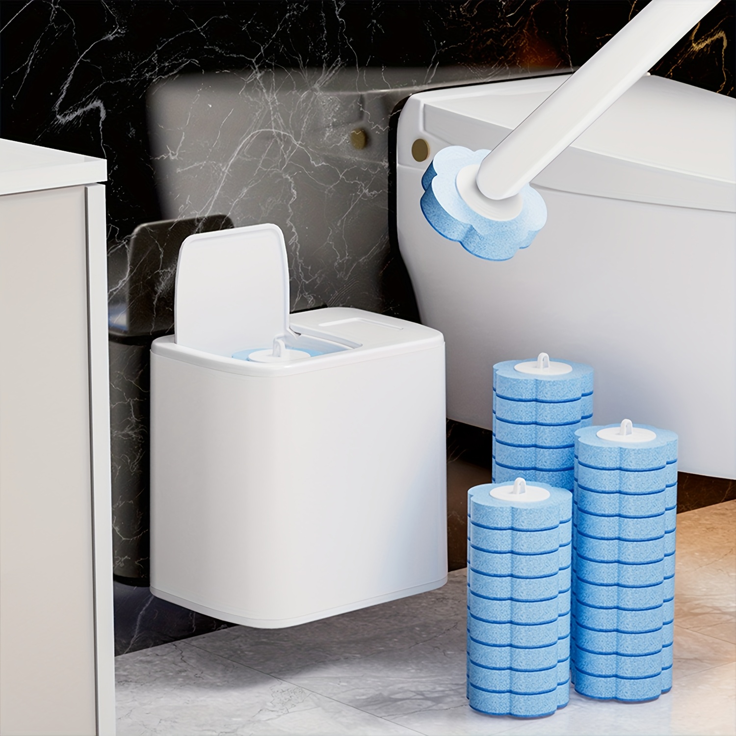 Home Bathroom Upgrades - Toilettenbürste mit Einweg-Ersatzköpfen, Verbesserte Langstiel-Badezimmerreinigungsbürste für