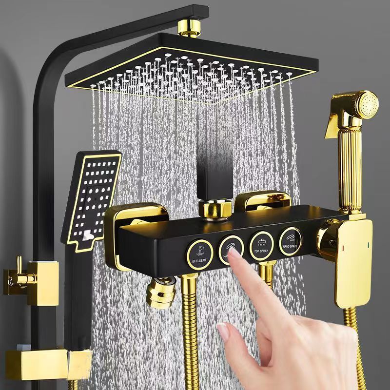 Home Bathroom Faucets - Schwarzgoldenes Edelstahl-Duschsystem Komplettset, Messing-Thermostat-Duscharmatur für das