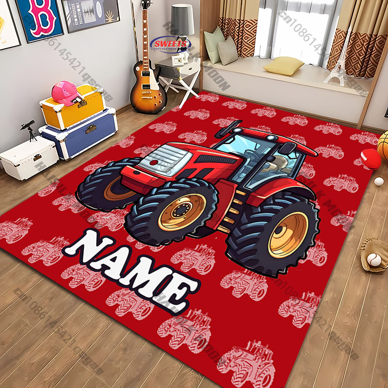 Home Bathroom Name - Personalisierter Farb-Traktor-Teppich, individuelle Namens-Farmtruck-Bodenmatte, rutschfester weicher