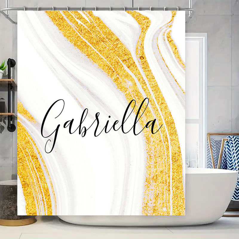 Home Bathroom Name - Gold-Marmor-Duschvorhang, personalisierter Name, individuelles Badezimmer, dekorative