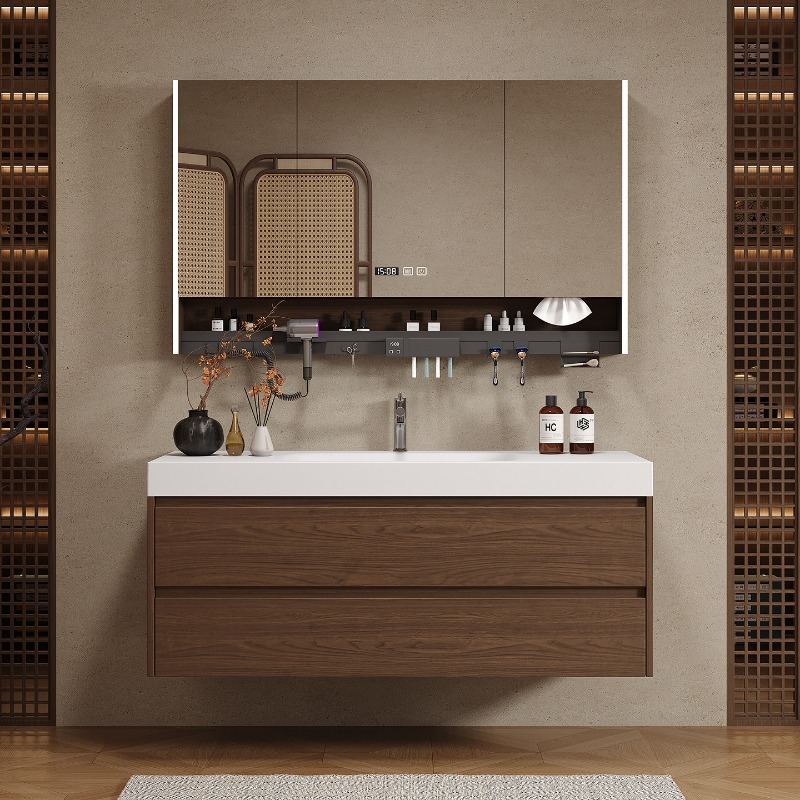 Home Bathroom Partition Wall - Holztrennwände Badezimmerschrank Luxuriöser Moderner Platzsparer Schubladen