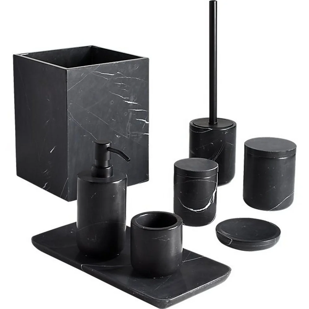 Home Goods Bathroom Decor - Luxuriöses Badezimmer-Zubehör-Set aus Naturmarmor in Grau-Schwarz