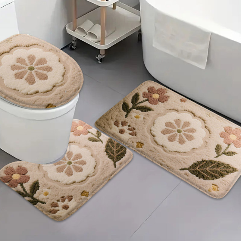 Zara Home Bathroom Rug - 3-teiliges Koreanisches Badezimmer-Set: U-förmige Bodenmatte, Toilettendeckelauflage