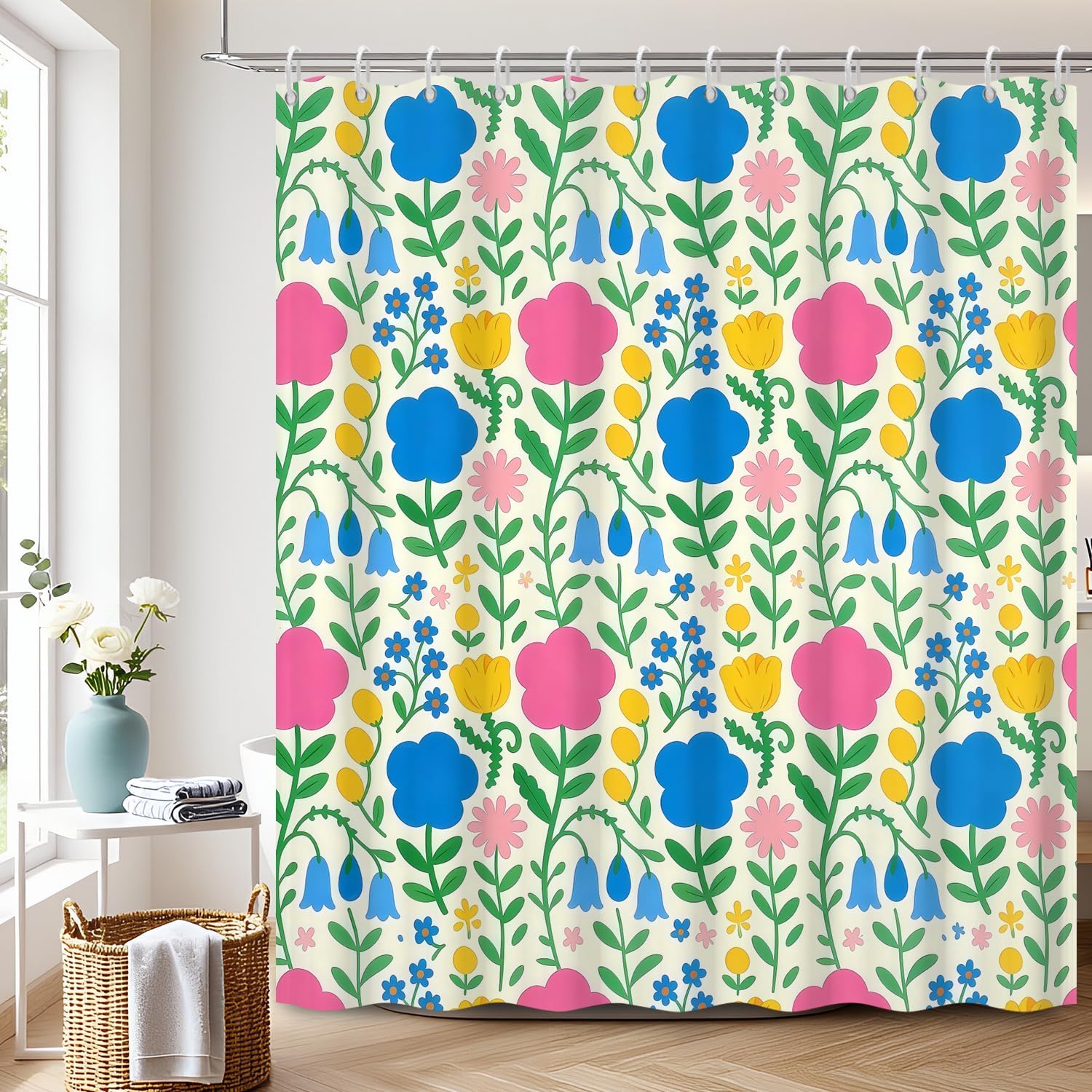 Home Goods Bathroom Decor - Bohemian Blumenmuster Duschvorhang Wasserdichter Polyester Badezimmer-Dekor