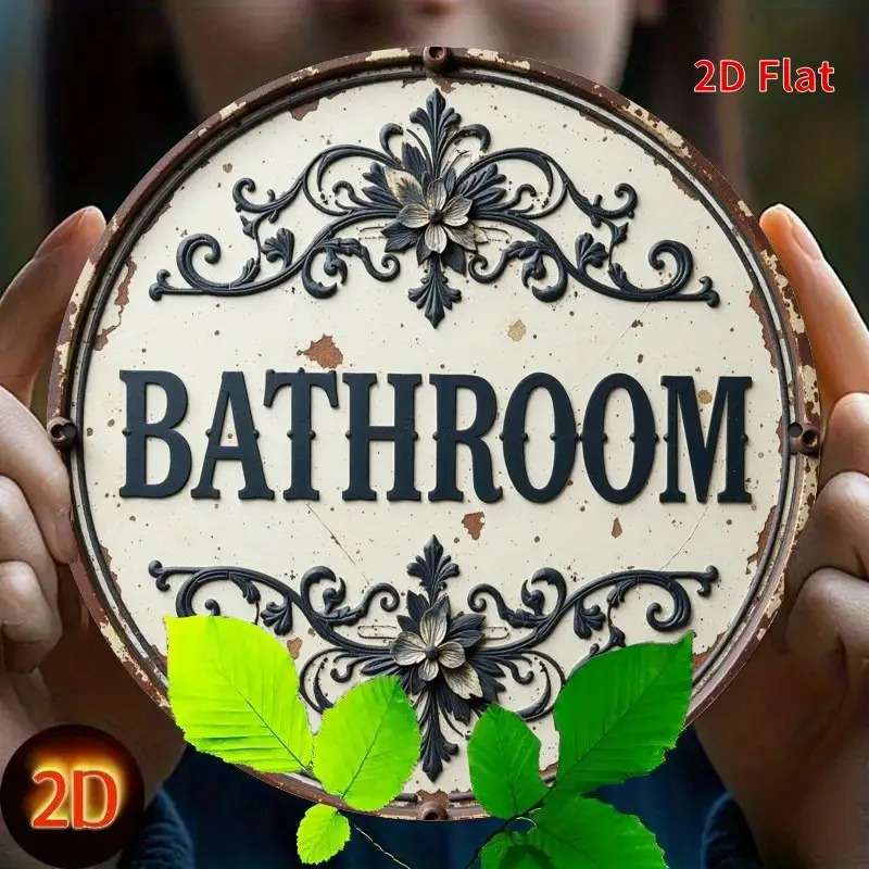 Home Bathroom Name - 2D flaches, 1-teiliges Vintage-Wandschild aus rundem