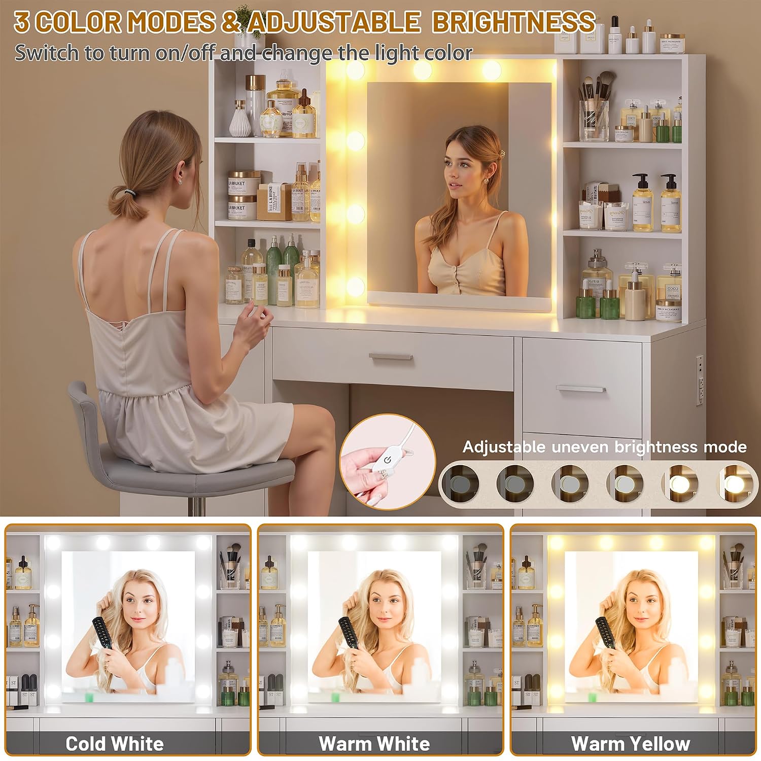 Großer Schminktisch mit LED-Sp – Home Outlet Bathroom Vanity Bewertung und Preis